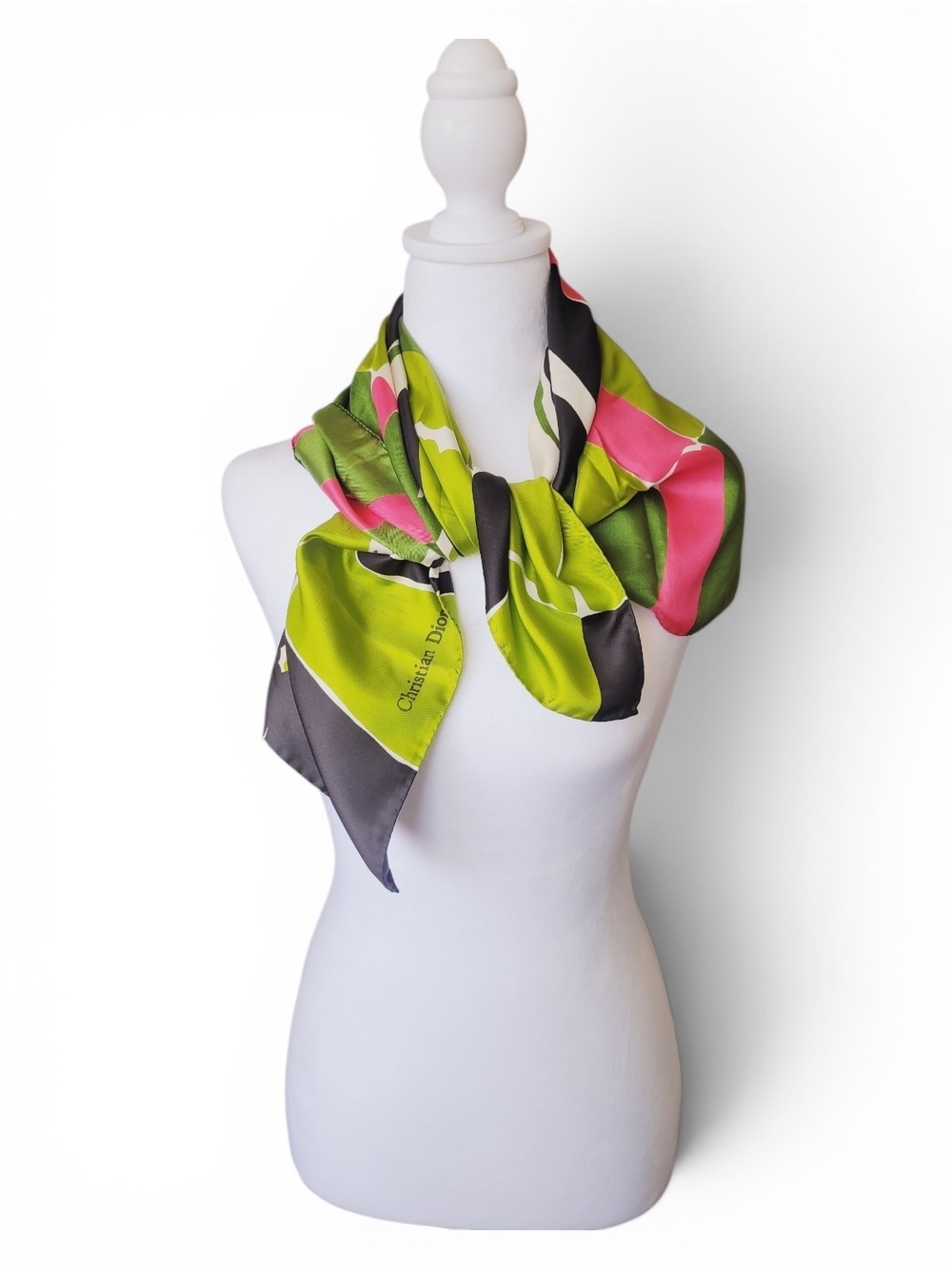 Vintage Dior Silk Twill Scarf Lime Green & Pink